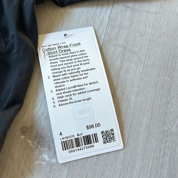 Lululemon‎ Cotton Wrap-Front T-Shirt Dress Black Size 4 Nwt - Picture 6 of 7